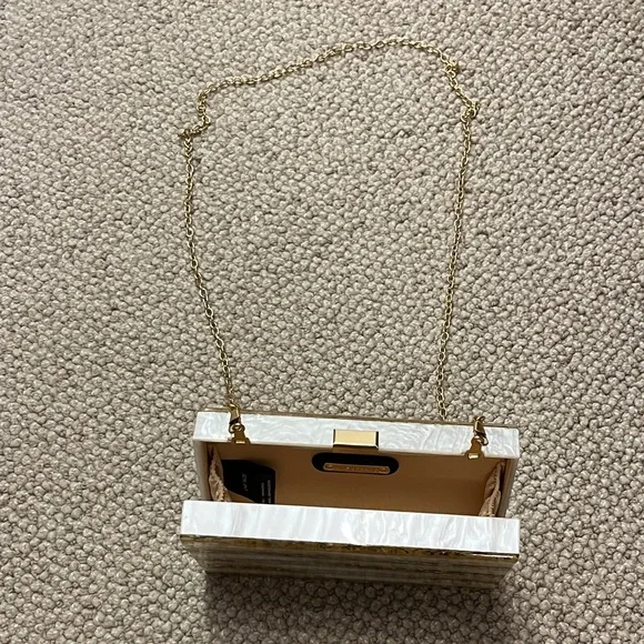 Gold and White Striped Clutch w/Gold Crossbody Chain Strap from Like Dreams - Picture 15 of 16